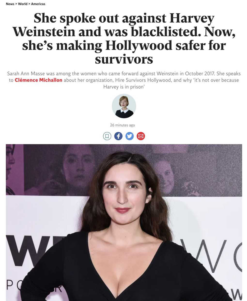 sarah ann masse hire survivors hollywood clemence michallon weinstein international women's day